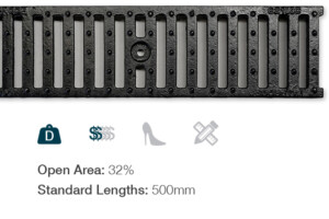 channel trench strip drain grate external surface water catchment commercial residential cast iron ductile black