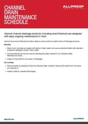 Level threshold channel drain maintenance schedule perimeter PC180L