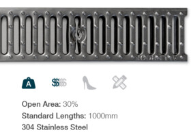 Pressed Stainless (SS) channel trench strip drain grate external surface water catchment commercial residential pressed stainless